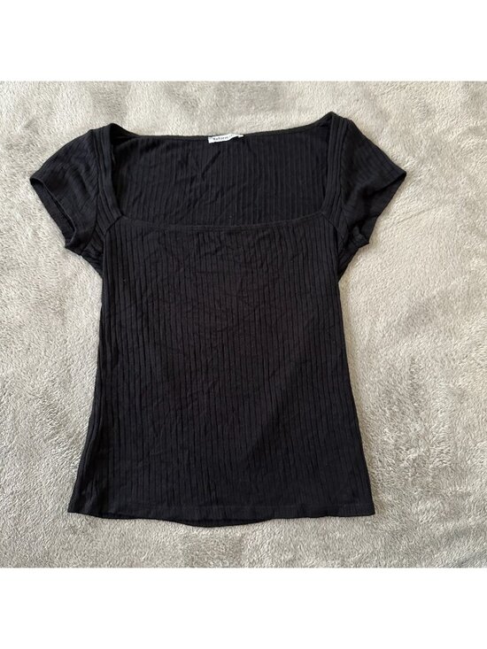 Reformation Tops - Reformation Square Neck Cap Sleeve Black Ribbed Tee Shirt SMALL